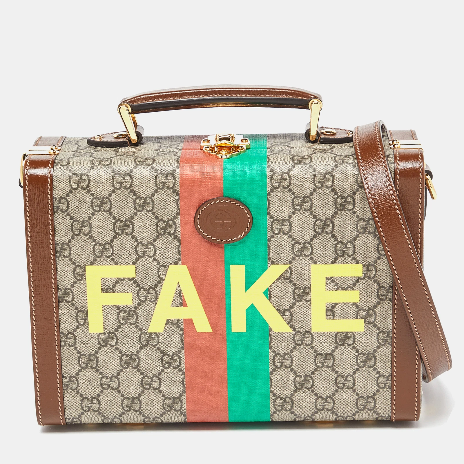Sac étui beauté Gucci marron/beige GG Supreme toile et cuir faux/pas savoyard