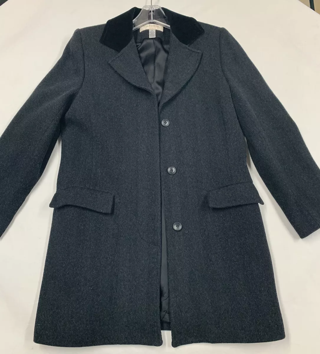 Vintage MACKINTOSH New England Charcoal Herringbone Wool Car Coat Women s 10