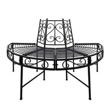 Baumbank Gartenbank Parkbank Rundbank Halbrundbank Bank Metall schwarz Ø 125 cm