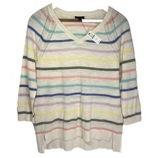NWT Talbots XS Women  s Pastel Striped Sweater 100 Cotton Knit Detail Pink Girly