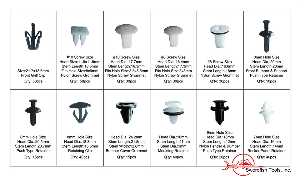 Swordfish 60240 - 370pc Auto Body Retainer Fastener Assortment for Mitsubishi - Image 2 of 2