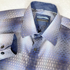 Johnston  Murphy Blue Geometric Mens Large Tailored Fit L/S Button Up Shirt
