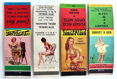 4x Vintage Match Book Cover Streichholzhefte Comet Bar, Legion Club 1940er Jahre