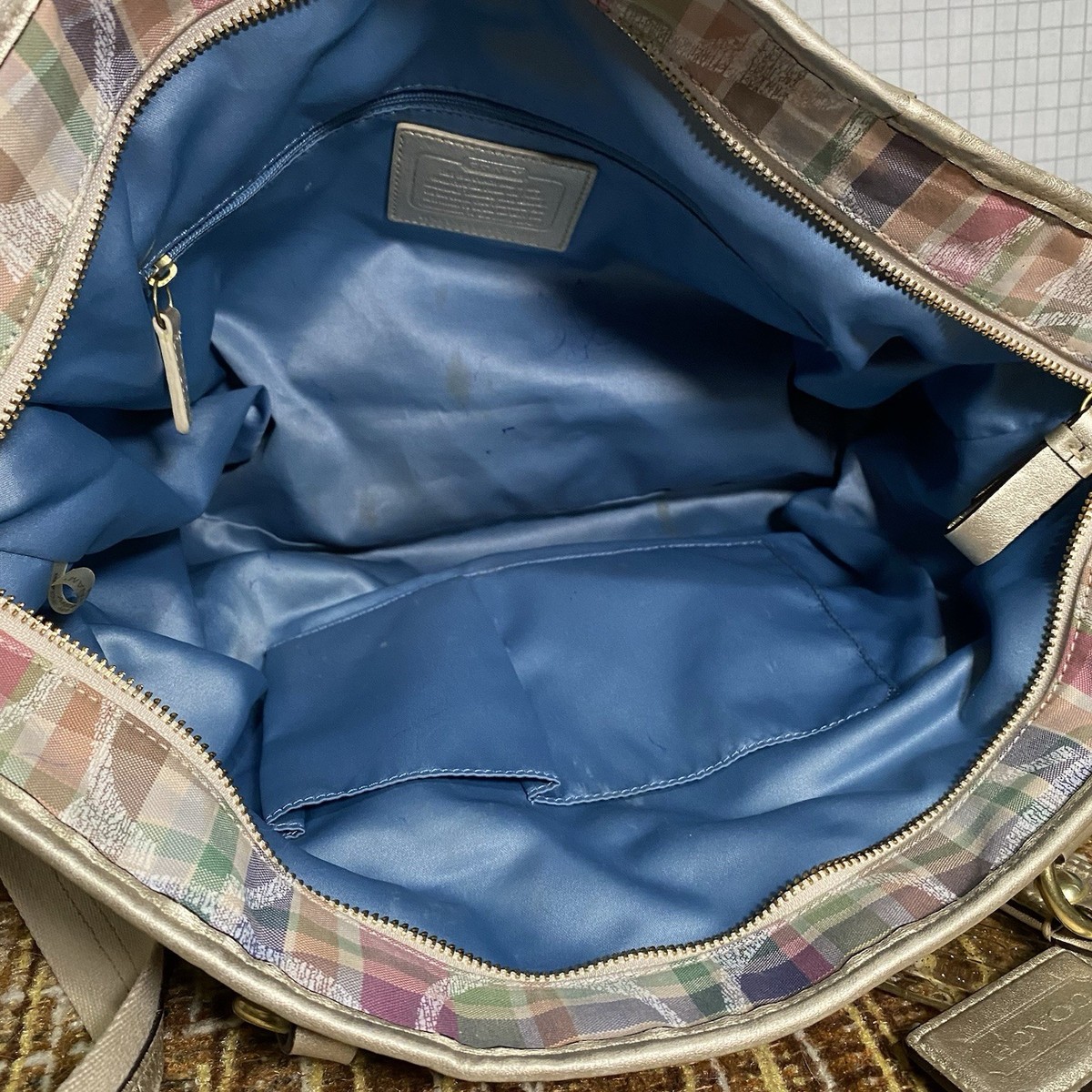 Coach Poppy Madras Large Satchel Bag Purse Shoulder Daisy