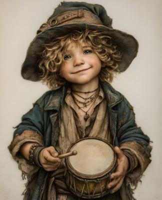 8x10 Little Boy Dressed as Pirate with Drum Art Print - 720057656