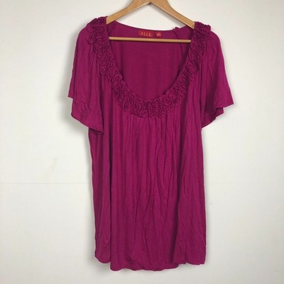 Elle Women's Scoop Neck Short Sleeve Shirt Embellished Front Casual Size 2X