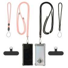 2Set Universal Phone Lanyard with Patch for Most Smartphones, Black/Pink