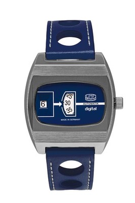 UMF Ruhla digital Jumping Hour Automatik Scheibenuhr 70er  Design 1434-3 blau