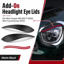 2X For Mini Cooper F60 2017-2024 Headlight Eyebrow Eyelids Covers Matte Black