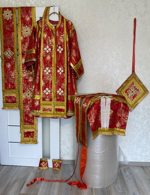 VTG Complete Orthodox Priest Vestment Red Gold Brocarde Paschal Easter Vestments
