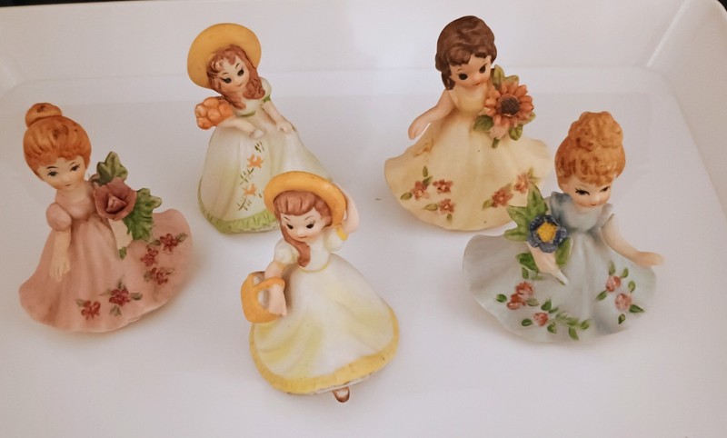 Vintage Set Of 5 Porcelain Flower Girl of the Month Figurines 3 1/2" approx