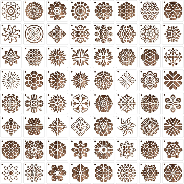 Mwoot 64 StüCk Mandala Painting Stencils Schablone,Wiederverwendbare DIY Malerei-image