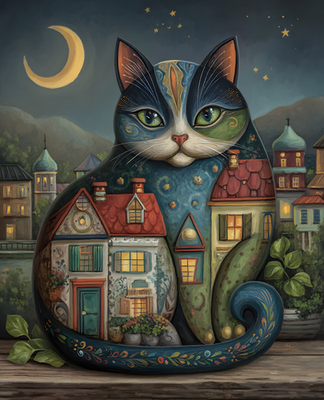 #ad 8x10 Cat On Table With House In Background Art Print Wall Decor 232261120 $7.95