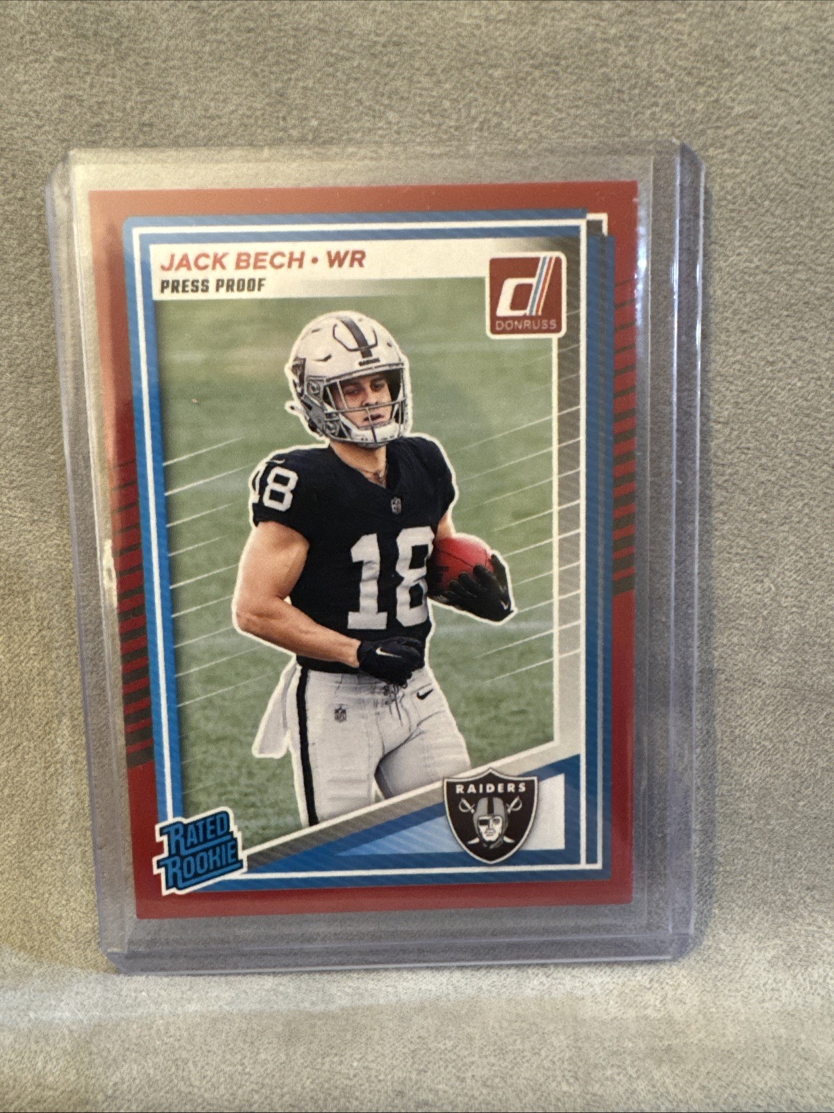 2025 Donruss Jack Bech Press Proof Red Rated Rookie RC Las Vegas Raiders
