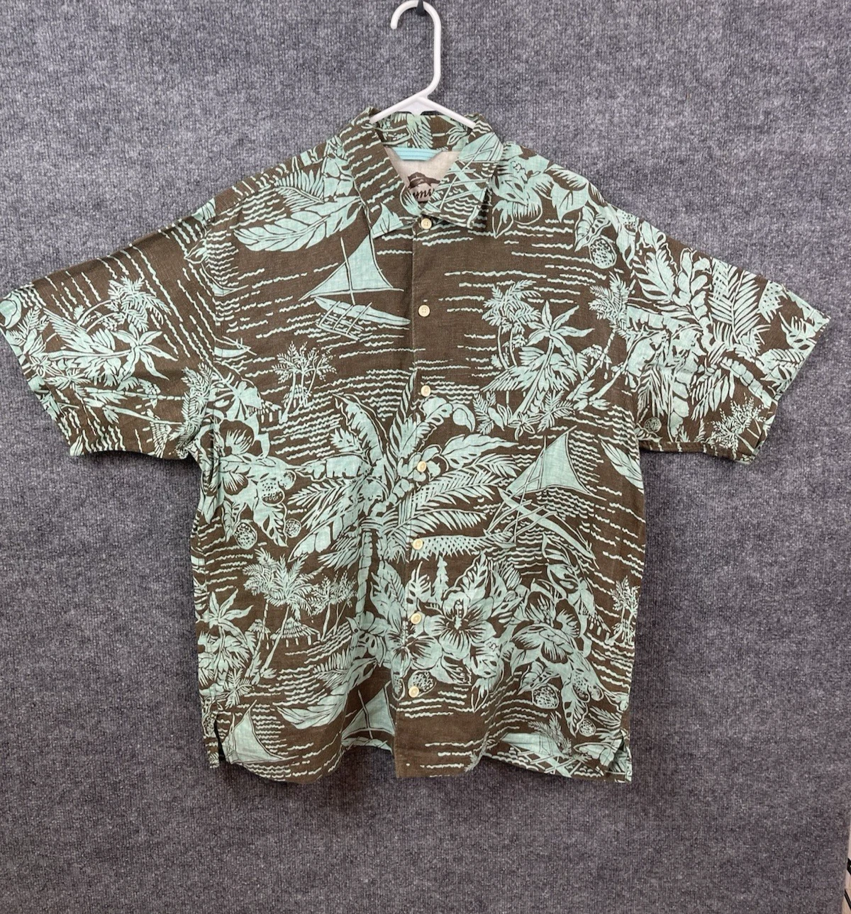 Tommy Bahama 100% Linen Shirt Men's XL Brown Teal Hawiian Thailand