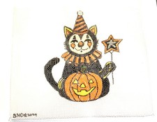 Needlepoint Canvas Hand Painted Fairy Halloween Cat on 18 mesh Zweigart Was 48
