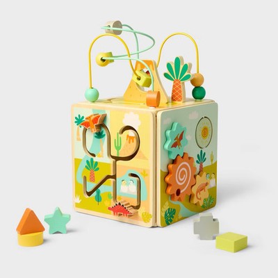 Gigglescape Baby Wooden Activity Cube Shape Sorter Maze Beads
