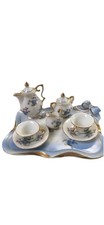 Miniature Porcelain Tea Set with Floral Pattern For Dollhouse Or Display