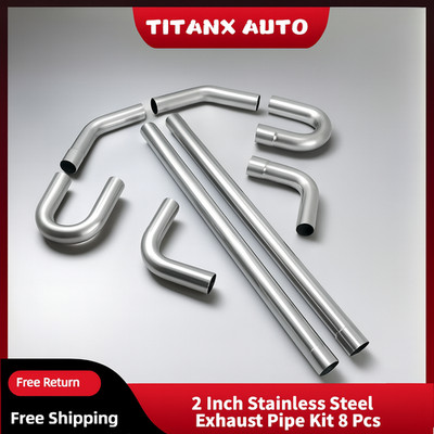 2.0'' Stainless Exhaust Pipe Kit 8PCS Tubing Mandrel Bend Straight U 90° Custom