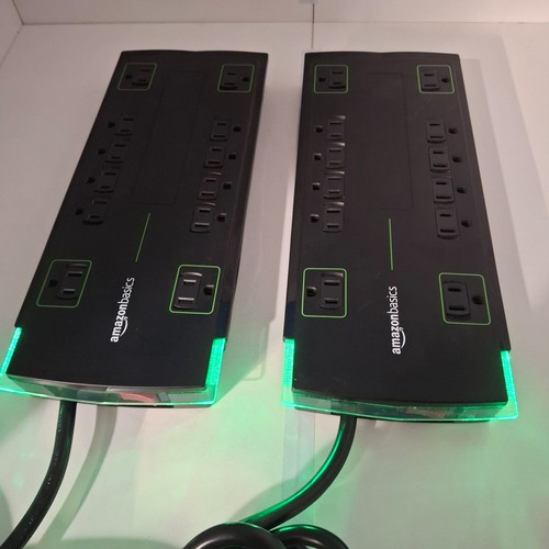 Lot of 2 AmazonBasics 12‑Outlet Surge Protector 4000J 8ft Cord Power Strips