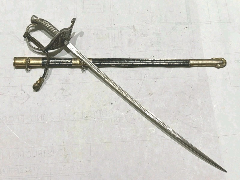 Beautiful USN Miniature Officer Dress Sword With Leather Scabbard Great Details