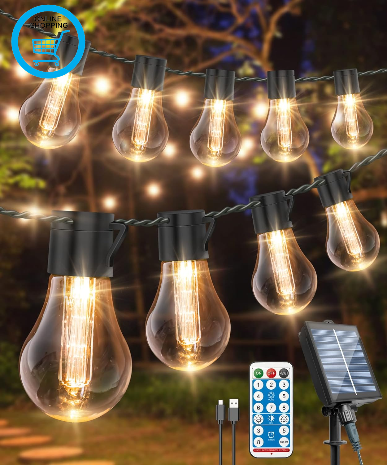 Solar Festoon Lights Outdoor, 14M/46FT Usb&Solar String Outdoor with Remote, IP6