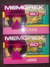 LOT OF 2 NEW SEALED VINTAGE Memorex DBS 60 Blank Cassette Tapes 60 Minute US22