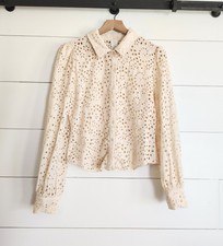 Joie Cream Eyelet Button Front Blouse Top Cot...