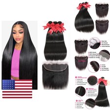 LXYANOO 12A Straight Brazilian Virgin Hair Bundles 12 14 16 10 with 13x4 HD