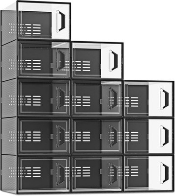 12pc Stackable Clear XL Shoe Storage Box Fit Size11 Sneaker Organizer Closet Bin