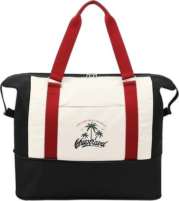 Duffle Bag, Expandable Travel Tote with Sleeve, Large Gym & Weekender, Cream