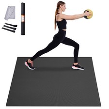 Large Yoga Mat 6/7/8/9/10/12 ft Workout Mats for Home Gym Flooring Black