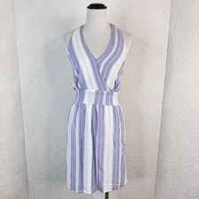 American Eagle Sundress XL Blue White Striped Smocked Cross Front Lined Pockets