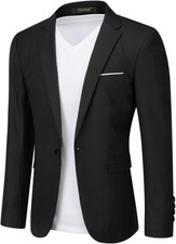 Men's Slim Fit One Button Suit Blazer Jacket Business Casual Sport Coat Breathab