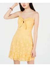 CITY STUDIO Womens Yellow Tie Front Spaghetti Strap Mini Sheath Dress 0
