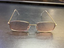 Gold Tone Rectangle Sunglasses Pink Tinted Le...