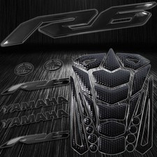 24PC Perforate Black Fuel Tank Pad+3D 6"Logo&Letter+2-Tone YZF-R6 Emblem Sticker