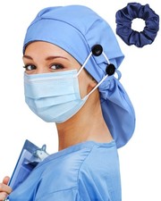 1 PC Large Satin Lined Scrub Cap for Women Long Hair Nurse Hat Bonnet