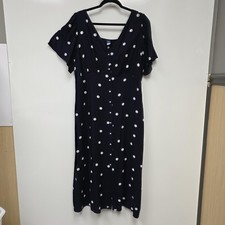Old Navy Dress Womens XL Blue Polka Dot Button Front Midi Flutter Sleeve V Neck