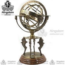 Brass 18" Armillary Globe Sphere Engraved with Compass on Wooden Base Home & Off