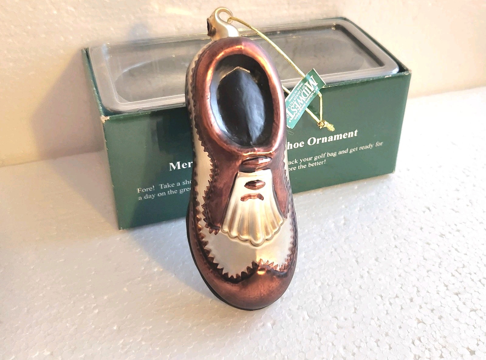 Midwest of Canon Falls Large Mercury Glass Golf Shoe Ornament Fore! Golfers