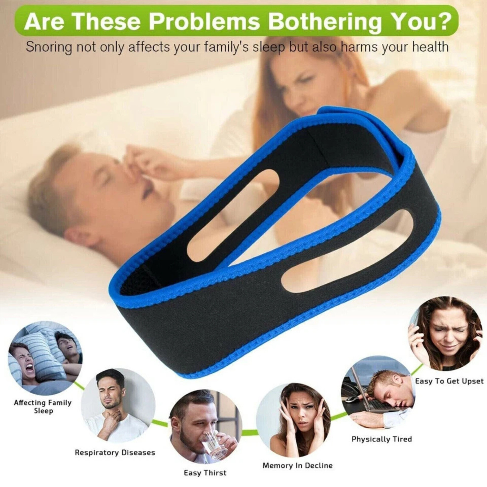 2-Pack Anti Snore Chin Strap Stop Snoring Belt For Sleep Apnea Support Solution