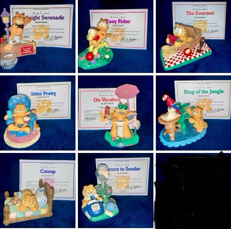 Danbury Mint Garfield Jim Davis Hand-Painted Resin Figurines full set  of 8 COAs