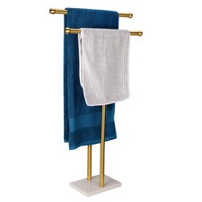 Standing Towel Rack Double-T Shape Tall Bath Towel Sheet Holder with Marble D...