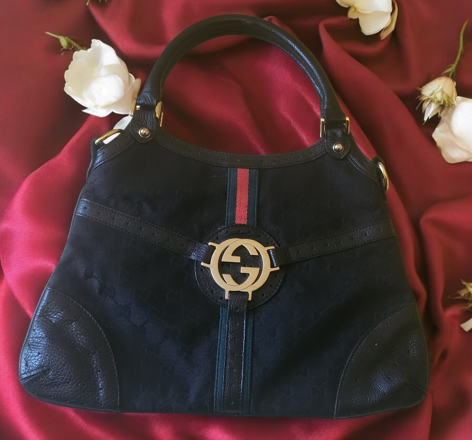 Vintage Gucci Hobo Borsa Nera Monograma Bag