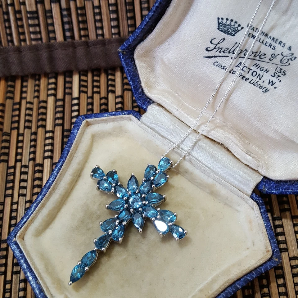 925 Sterling Silver Necklace, Genuine London Blue Topaz Cross, 18" Chain - Image 3 of 4