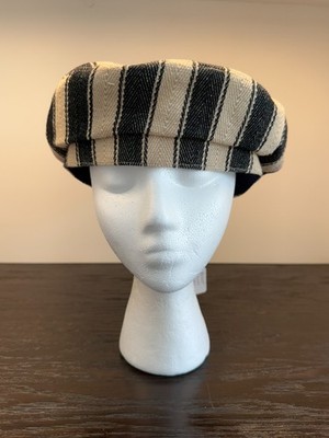 Anthony Peto Hat Mens Small Black Cricket Stripes Twill Beret Made in France