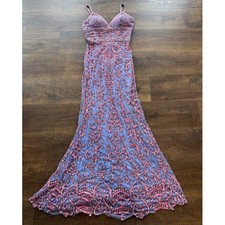 Sherri Hill 54376 Beaded  Fitted sequin gown with V neckline and lace up back