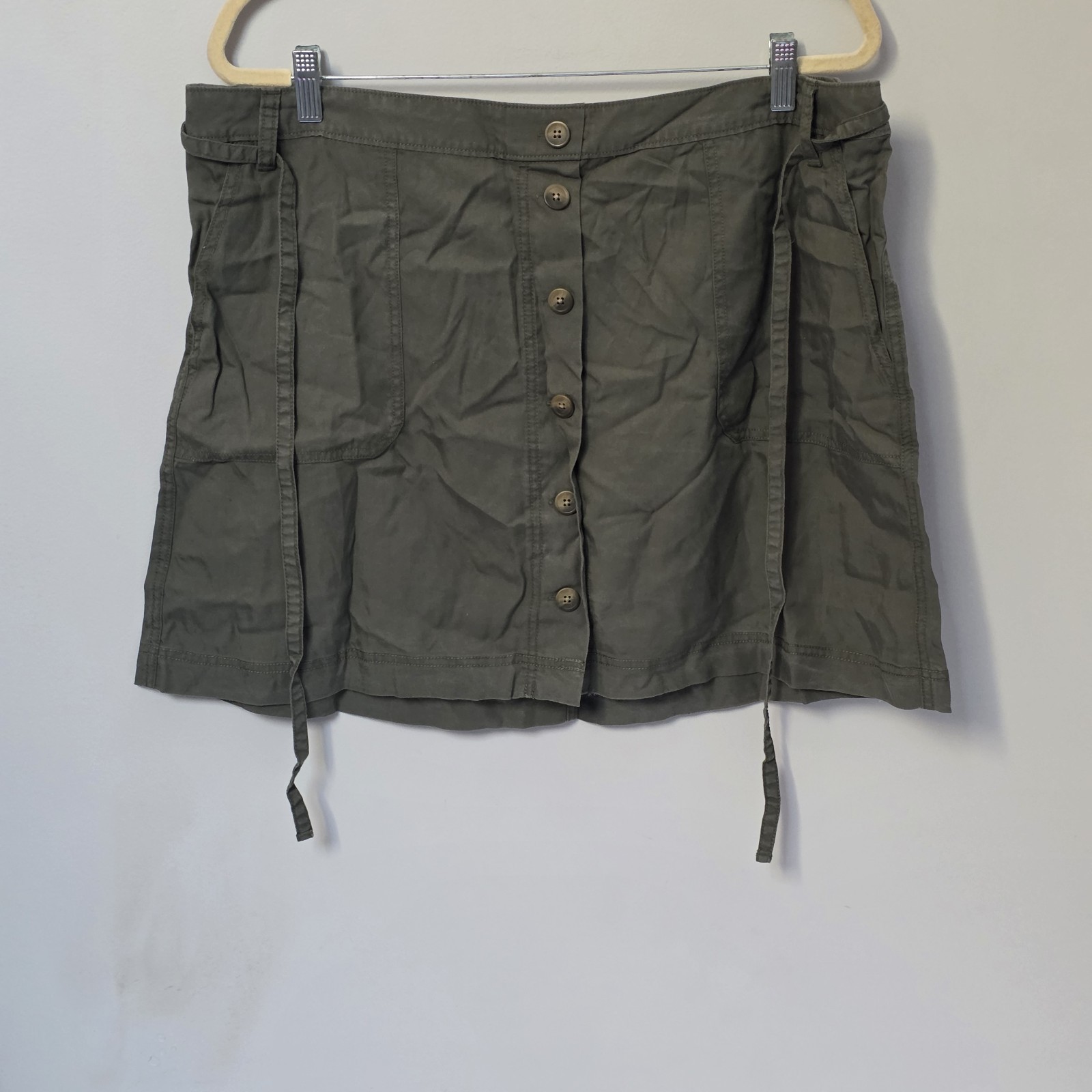 GAP Women's Olive Cargo Mini Skirt XL NWT Lyocell Button Front Drawstring