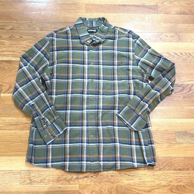 Solaris Mens Plaid Button Down Shirt Large Olive Green Long Sleeve Gorpcore